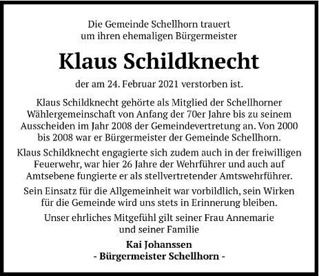 Nachruf für Klaus Schildknecht